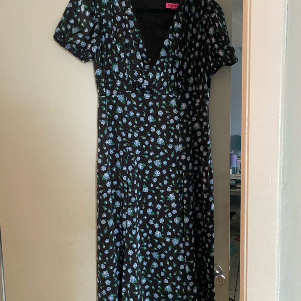 Black Floral Betsey Johnson Midi Dress